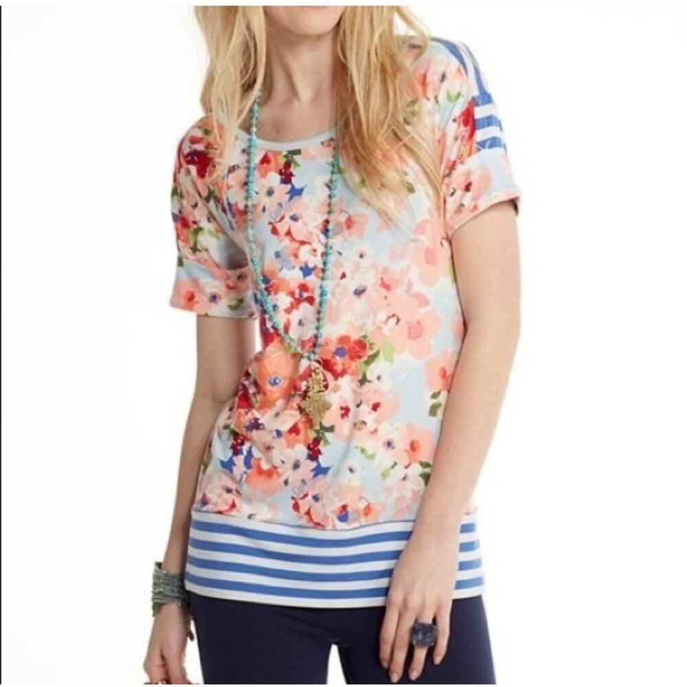 Matilda Jane Size M Bewitching Tidbit Mix Print Floral Striped Modal Knit Tunic